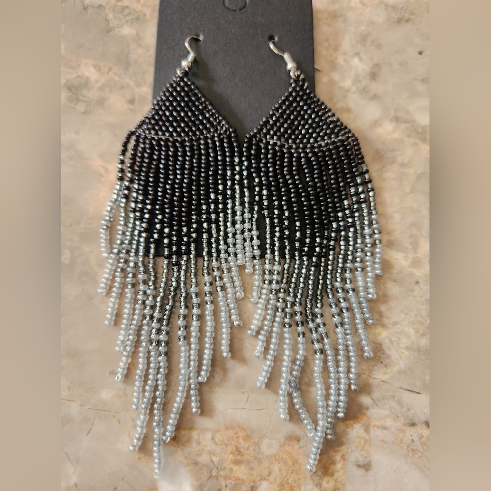 Fringe Beaded Earrings Southwestern Bohemian Cowgirl Handmade